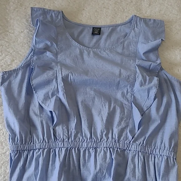NEW Sleeveless Dress Denim Cotton Blue Penifore Style Ruffle Elastic Waist XL - Picture 5 of 6